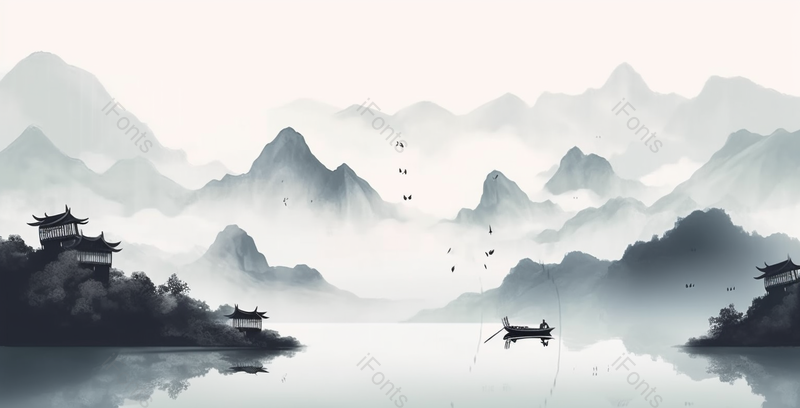 嵯峨黛绿的群山新中式蓝色水墨意境山水画,插画/手绘图,插画/手绘图库,插画/手绘图下载,插画/手绘